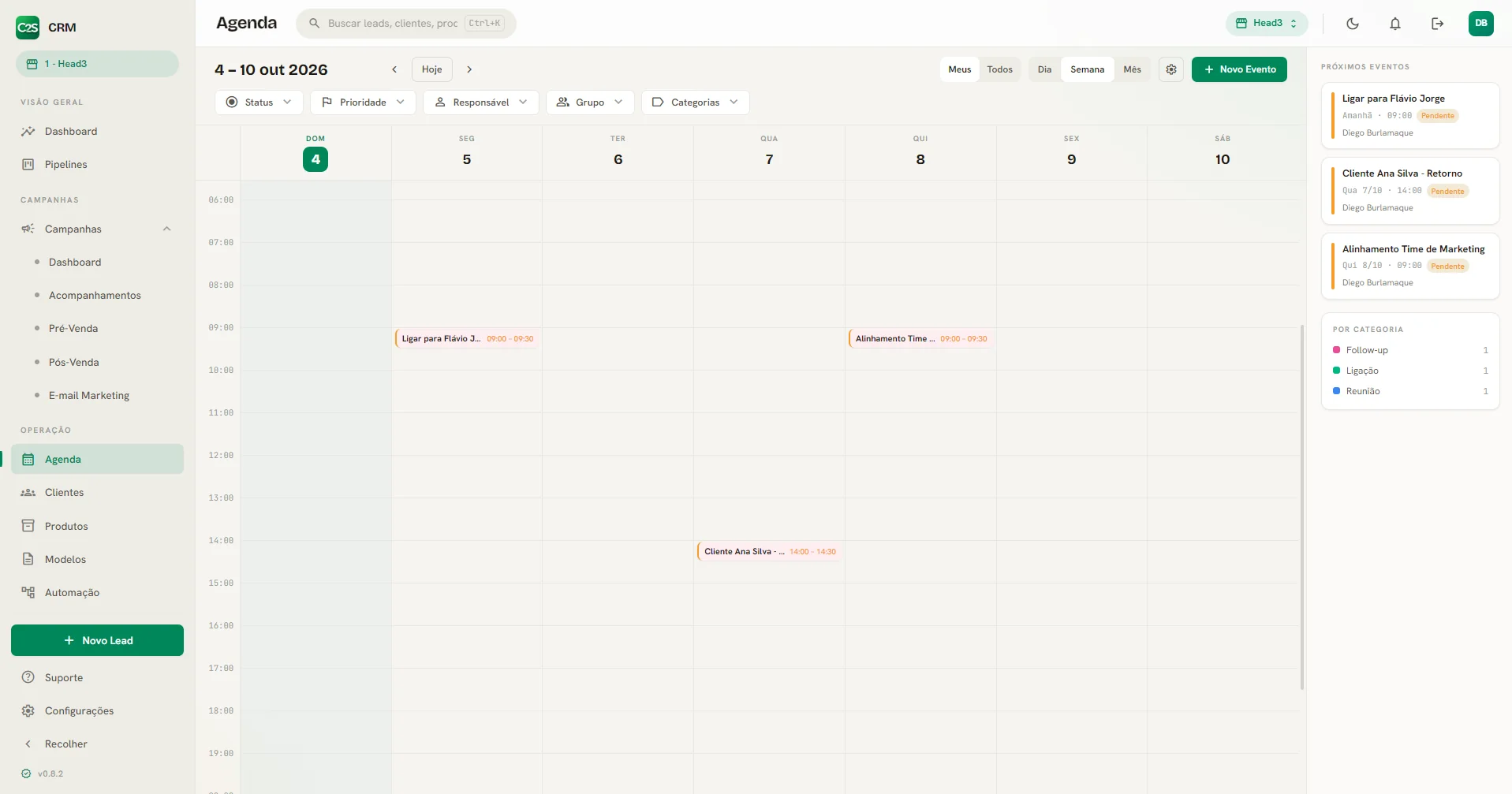 Agenda semanal com compromissos dos vendedores