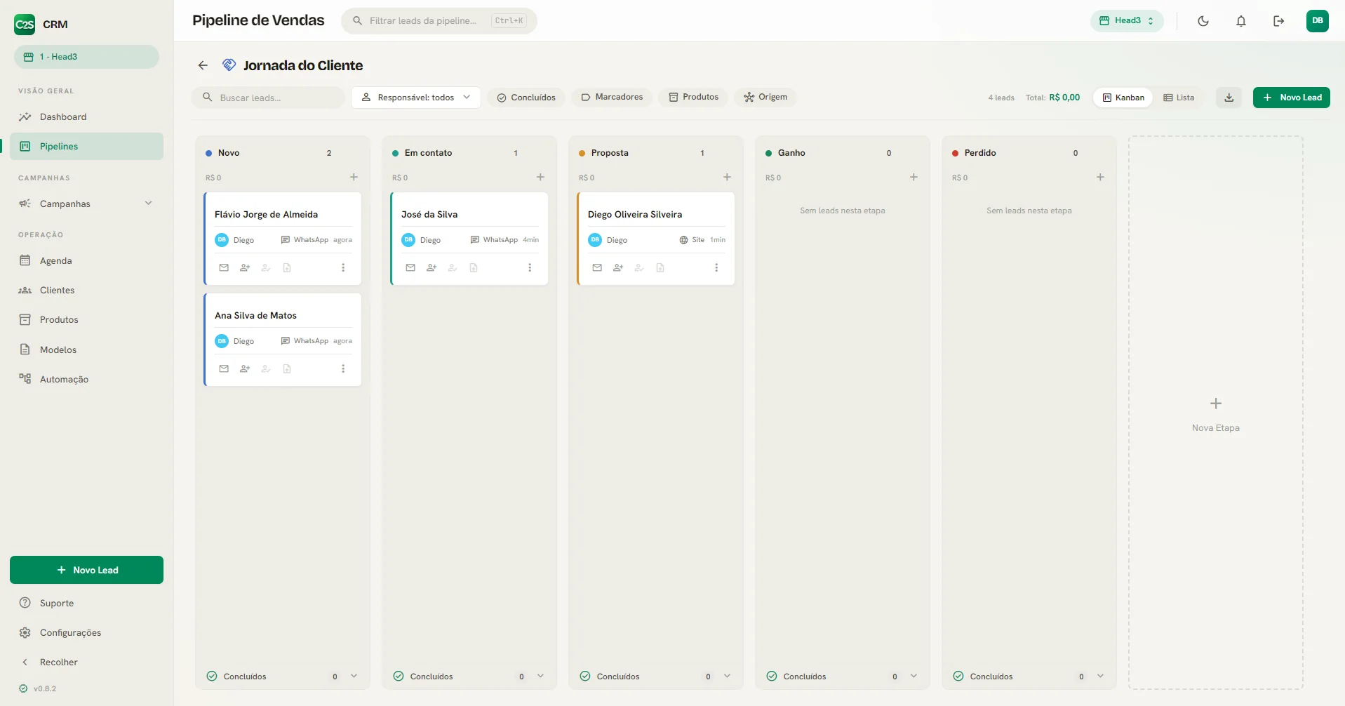 Pipeline de vendas em Kanban